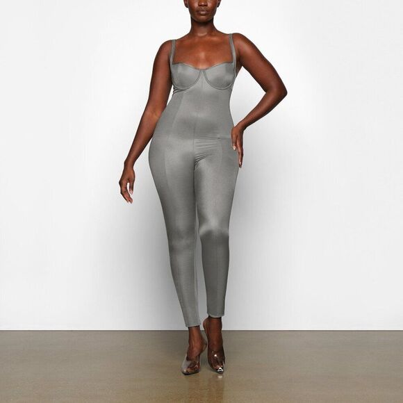 Skims Womens Glissenette Catsuit Thunder Sheer Metallic Shaping Jumpsuit 3X - Picture 1 of 16